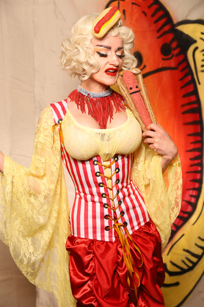 Vixen Corset in Red & White Stripe Waterproof Canvas - Damsel BBQ