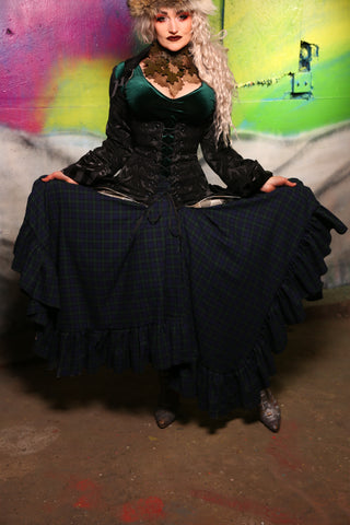 Fairy Skirt w/ Ruffles in Clover & Navy Plaid #10 - "Darken My Door" Collection