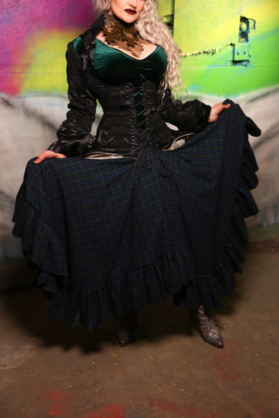 Fairy Skirt w/ Ruffles in Clover & Navy Plaid #10 - "Darken My Door" Collection