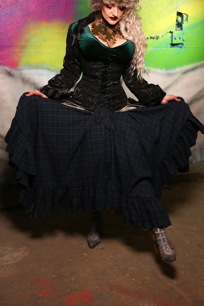 Fairy Skirt w/ Ruffles in Clover & Navy Plaid #10 - "Darken My Door" Collection