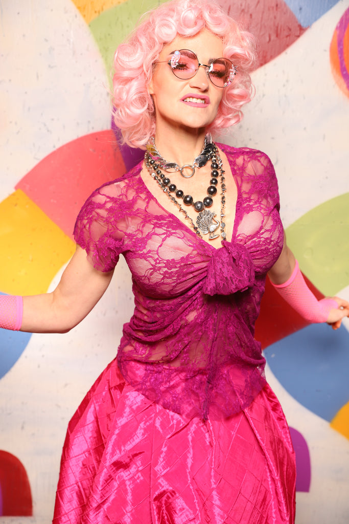 15. Knotty Blouse in Fuchsia Stretch Lace - The "Confections of the Heart" Collection