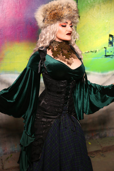 Peacock-Tailed Vixen in Pitch Black Damask #22 -"Darken My Door" Collection