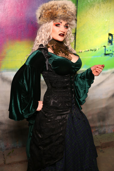 Peacock-Tailed Vixen in Pitch Black Damask #22 -"Darken My Door" Collection