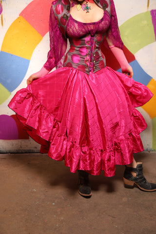 05. Crescent Skirt w/Ruffles in Hot Pink Pintuck Taffeta - The "Confections of the Heart" Collection