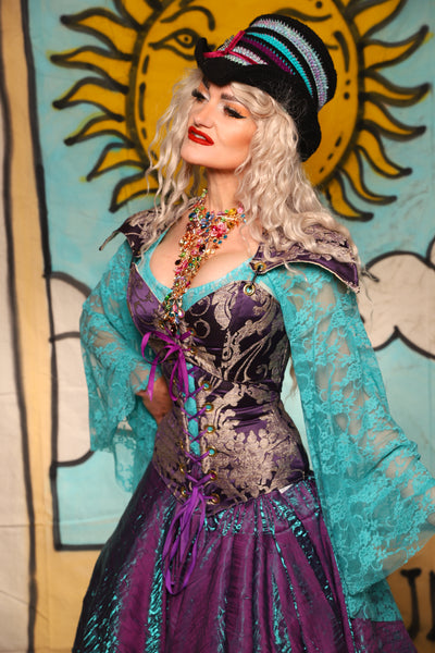 Cropped Elf Overbust Corset in Royalty Damask - Surprise Sale!