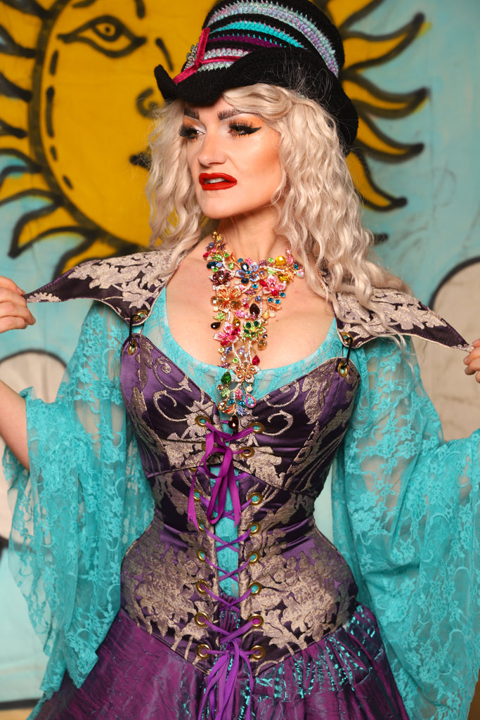 Cropped Elf Overbust Corset in Royalty Damask - Surprise Sale!