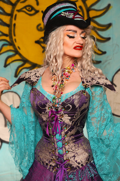 Cropped Elf Overbust Corset in Royalty Damask - Surprise Sale!