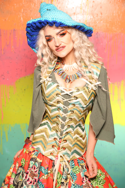 Aurora Corset in Bitter Lime Chevron - The "Fairy Flea Market" Collection
