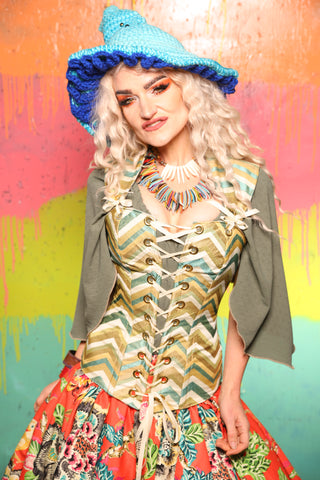 Aurora Corset in Bitter Lime Chevron - The "Fairy Flea Market" Collection