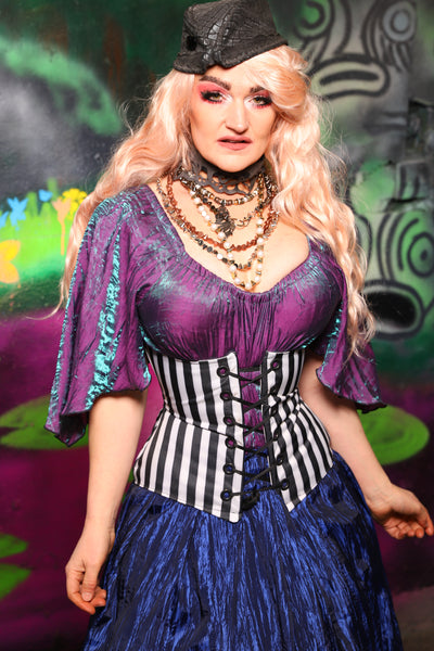 Petite Wench Corset in Black & White Stripe Canvas - The Lost & Spellbound Collection