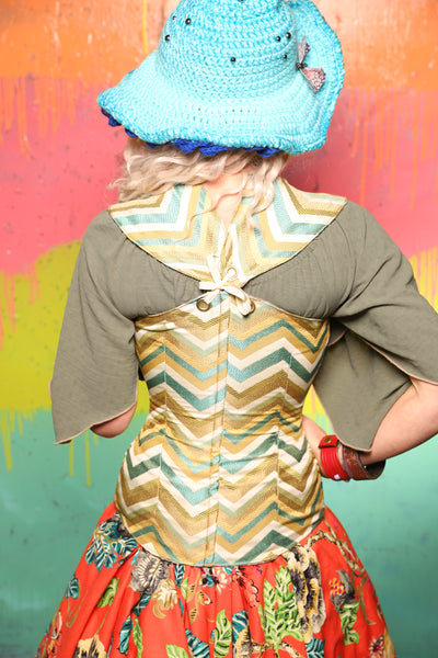 Aurora Corset in Bitter Lime Chevron - The "Fairy Flea Market" Collection