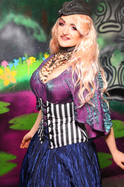 Petite Wench Corset in Black & White Stripe Canvas - The Lost & Spellbound Collection