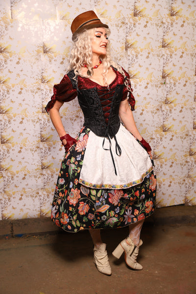 Hobbit Tulip Skirt + Apron ONLY in Black Forest Floral - Oktoberfest Sets Collection
