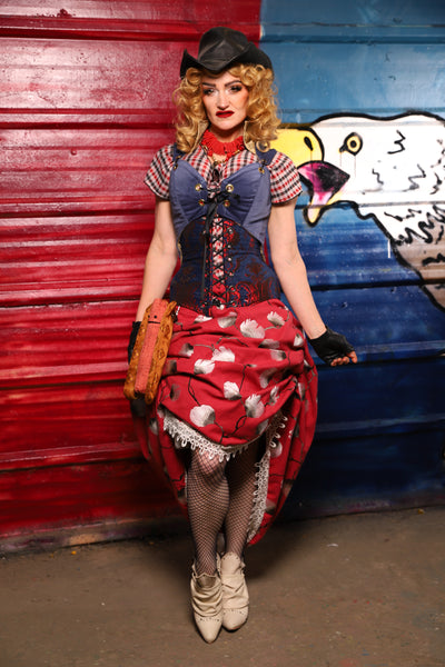 41. Swoon Skirt w/white lace trim in Red Lantern Blossoms - The Ameri-can-can Collection