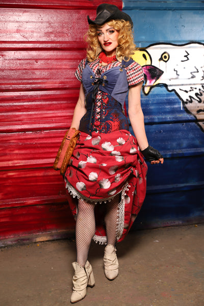 41. Swoon Skirt w/white lace trim in Red Lantern Blossoms - The Ameri-can-can Collection