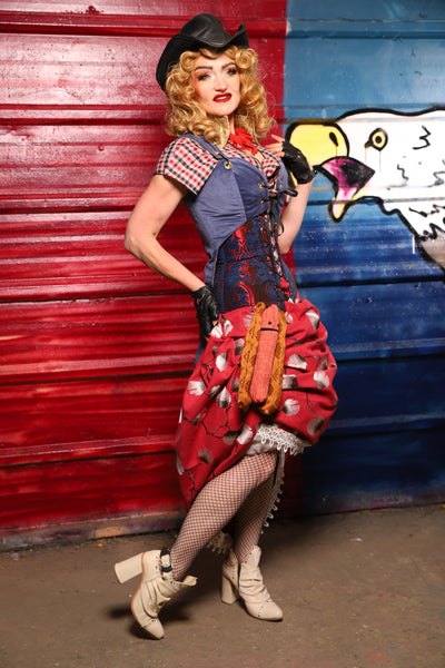 41. Swoon Skirt w/white lace trim in Red Lantern Blossoms - The Ameri-can-can Collection