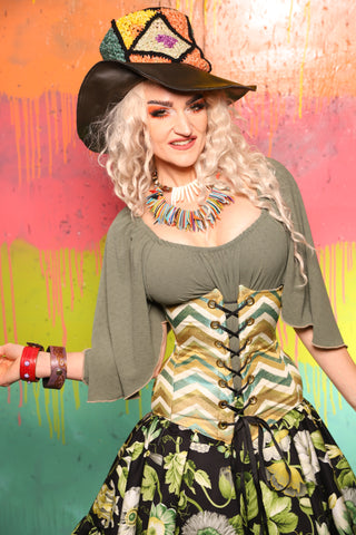 2 VARIANTS! Petite AND Classic Wench Corset in Bitter Lime Chevron - The "Fairy Flea Market" Collection