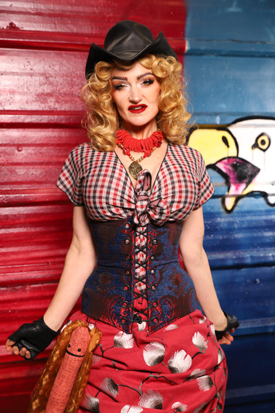 49. Wench Underbust Corset in Spider-Man Medallion - The Ameri-can-can Collection
