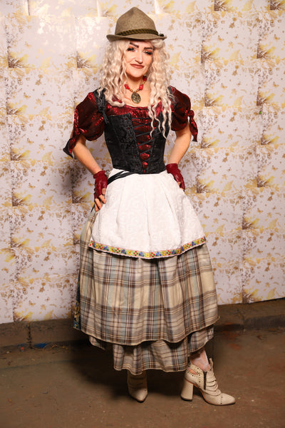 Hobbit Tulip Skirt + Apron ONLY in Mushroom Plaid - Oktoberfest Sets Collection