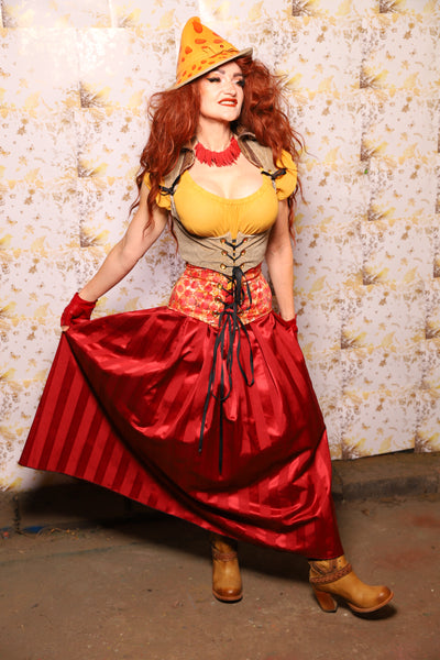 33. Tulip Skirt in Garnet Matte & Satin Stripe - The Marinara Maidens Collection