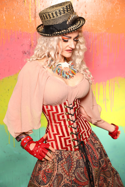 Wench Corset in Red Maze - The "Fairy Flea Market" Collection