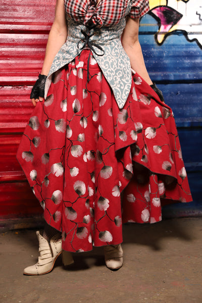 06. Crescent Skirt in Red Lantern Blossoms - The Ameri-can-can Collection