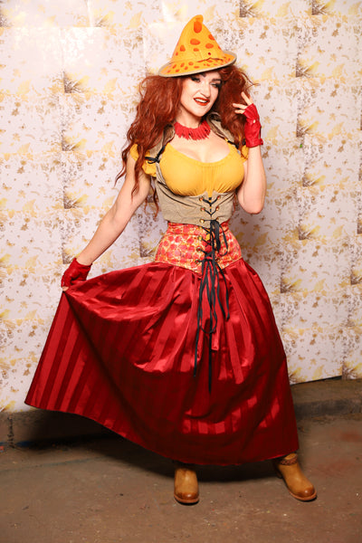 33. Tulip Skirt in Garnet Matte & Satin Stripe - The Marinara Maidens Collection