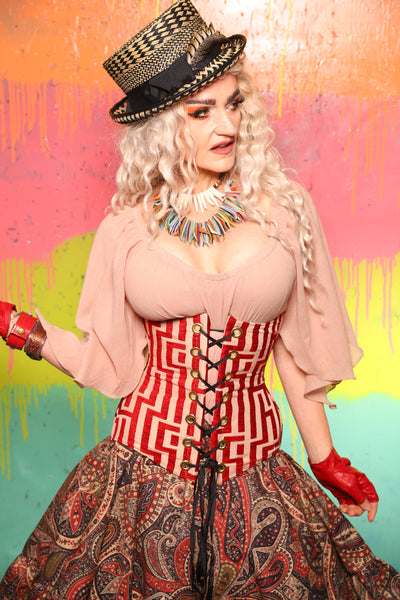 Wench Corset in Red Maze - The "Fairy Flea Market" Collection