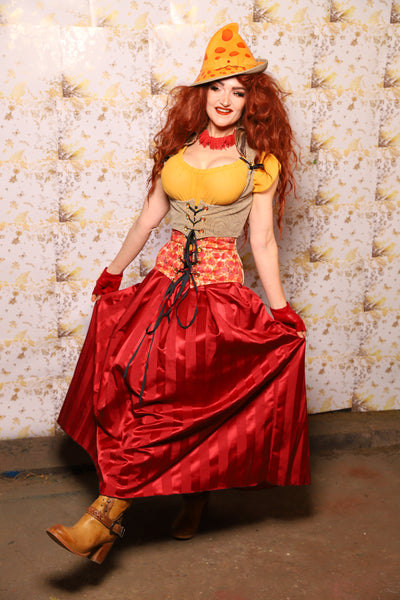 33. Tulip Skirt in Garnet Matte & Satin Stripe - The Marinara Maidens Collection