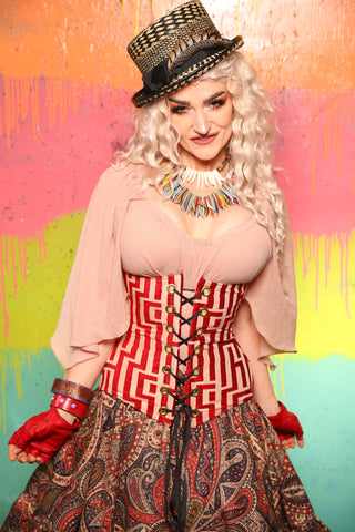 Wench Corset in Red Maze - The "Fairy Flea Market" Collection