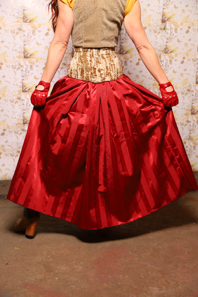 33. Tulip Skirt in Garnet Matte & Satin Stripe - The Marinara Maidens Collection