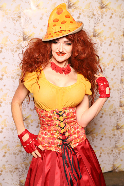 28. Petite Wench Corset in Weathered Parchment w/Pepperoni Front Panels - The Marinara Maidens Collection