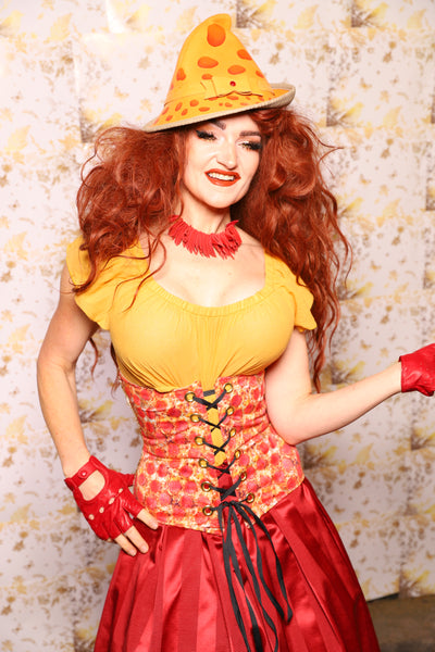 28. Petite Wench Corset in Weathered Parchment w/Pepperoni Front Panels - The Marinara Maidens Collection