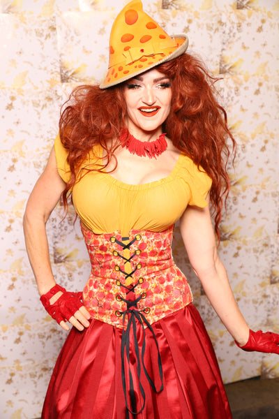 28. Petite Wench Corset in Weathered Parchment w/Pepperoni Front Panels - The Marinara Maidens Collection