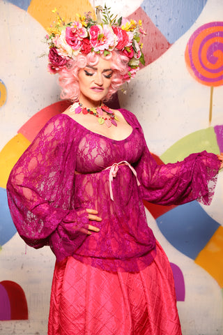 17. Long Sleeve Classic Blouse in Fuchsia Stretch Lace - The "Confections of the Heart" Collection