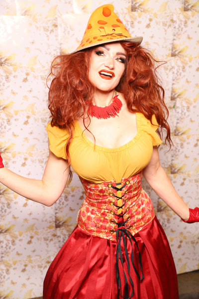 28. Petite Wench Corset in Weathered Parchment w/Pepperoni Front Panels - The Marinara Maidens Collection