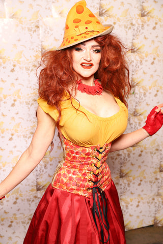 28. Petite Wench Corset in Weathered Parchment w/Pepperoni Front Panels - The Marinara Maidens Collection