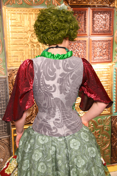 Petite Vixen Corset *ruffle collar*  in Gray Flocked Floral w/ Applique - Day 2 "12 Days of Christmas" 2024