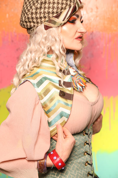 Sgt Pepper Vest in Bitter Lime Chevron - The "Fairy Flea Market" Collection