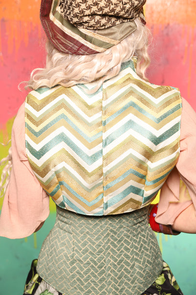 Sgt Pepper Vest in Bitter Lime Chevron - The "Fairy Flea Market" Collection