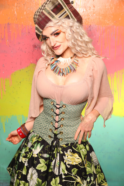 2 COLOR VARIANTS! Petite Wench Corset in Mint Tiles  & Turquoise & Gold Medallion- The "Fairy Flea Market" Collection