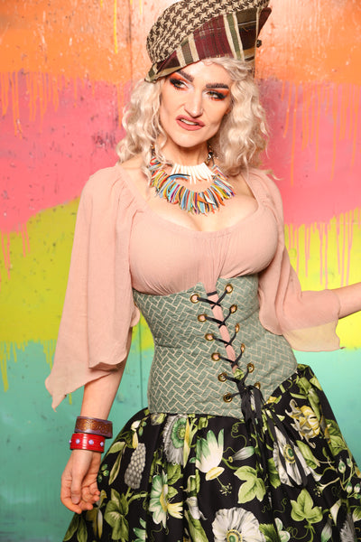 2 COLOR VARIANTS! Petite Wench Corset in Mint Tiles  & Turquoise & Gold Medallion- The "Fairy Flea Market" Collection