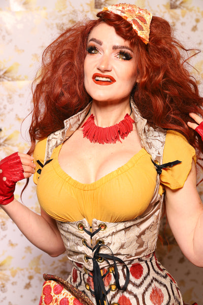 09. Cropped Vixen Underbust in Ivory Damask - The Marinara Maidens Collection