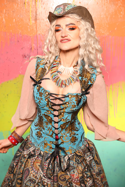 Aurora Corset in Turquise & Bronze Medallion - The "Fairy Flea Market" Collection