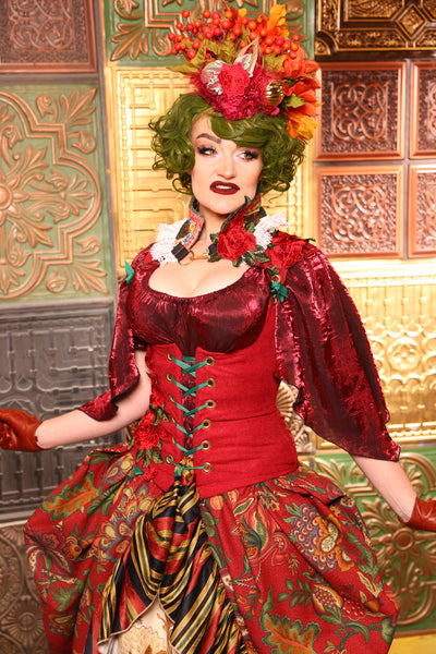 Petite Vixen Corset in Bright Red with Rose Applique - Day 4 "12 Days of Christmas" 2024