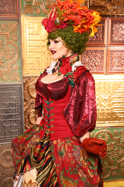 Petite Vixen Corset in Bright Red with Rose Applique - Day 4 "12 Days of Christmas" 2024