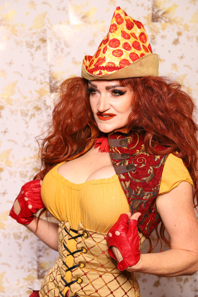 31. Sgt Pepper Vest in Red & Gold Vine - The Marinara Maidens Collection