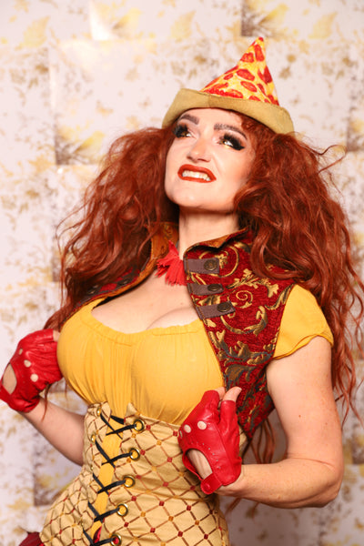 31. Sgt Pepper Vest in Red & Gold Vine - The Marinara Maidens Collection