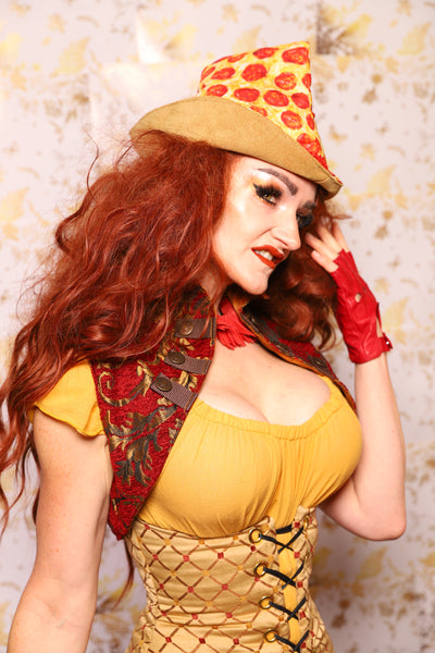 31. Sgt Pepper Vest in Red & Gold Vine - The Marinara Maidens Collection