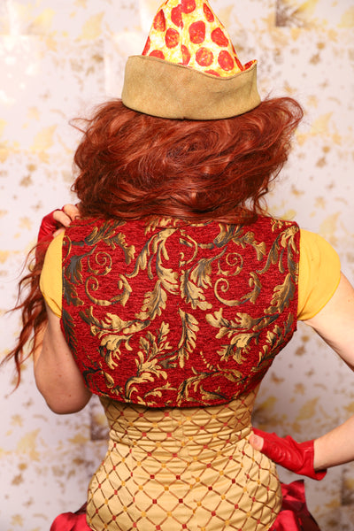 31. Sgt Pepper Vest in Red & Gold Vine - The Marinara Maidens Collection